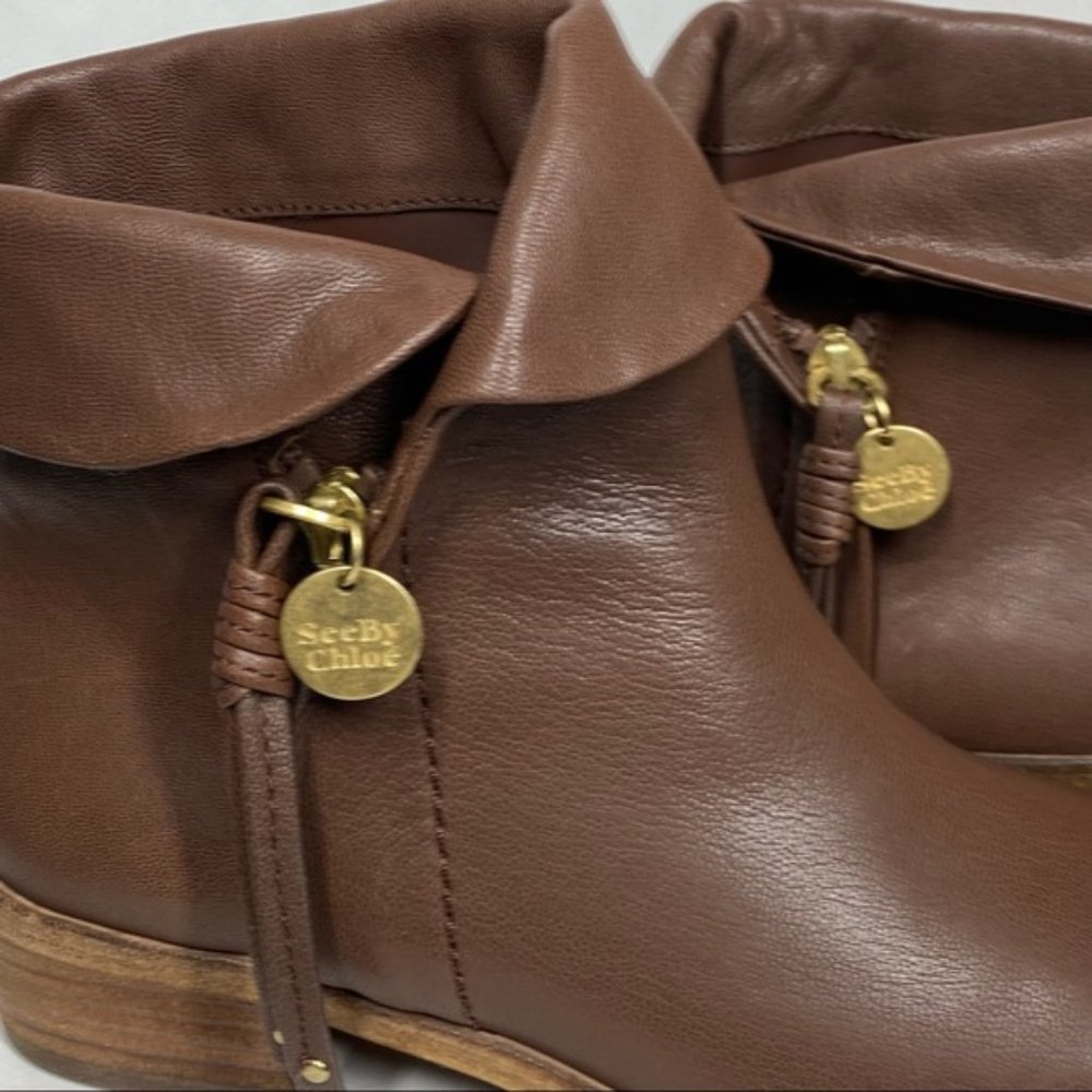 See By Chloe Masha Leather Cuff Ankle Boots Light Brown Size 6.5 NIB NWT - Picture 11 of 12